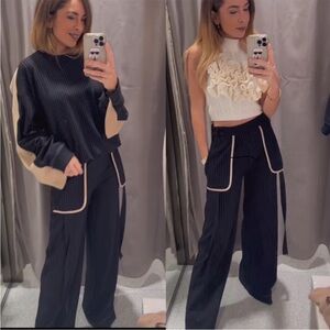 Zara pinstriped pants layered with pockets